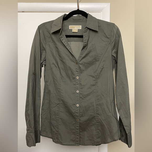 Michael Michael Kors Cotton Green Button Down Long Sleeve Size 8 - Picture 1 of 6